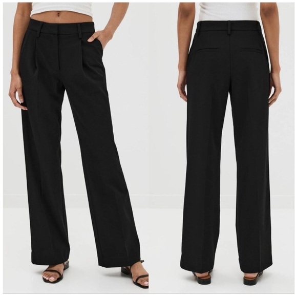 NWT Reformation Alex Twill Trouser Pants Black sz 6 Pleated Wide Leg Relaxed - Picture 1 of 7